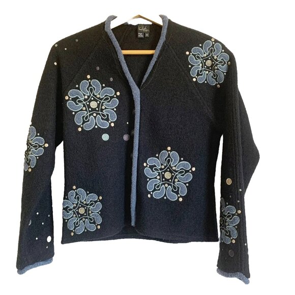 CoVelo Womens Wool Blazer Coat Size Small Embroidered Floral Old Money Artsy - Picture 1 of 10